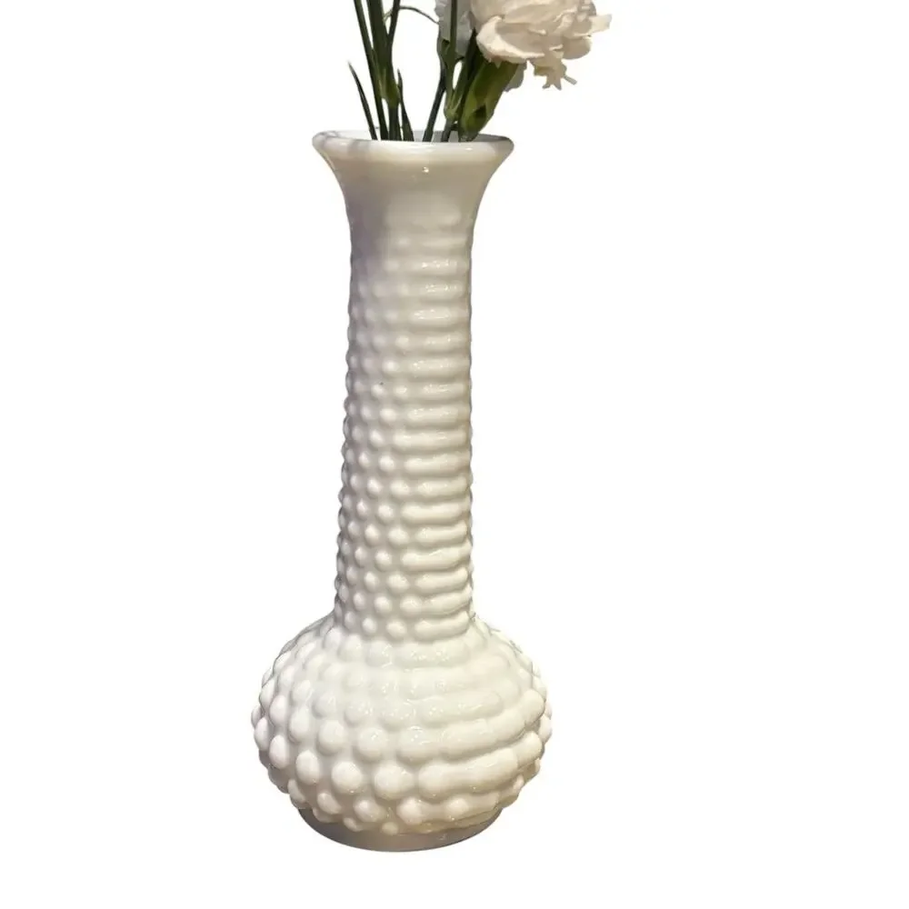 Vintage E.O. Brody Co. White Milk Glass Hobnail Bud Vase 7.5”*